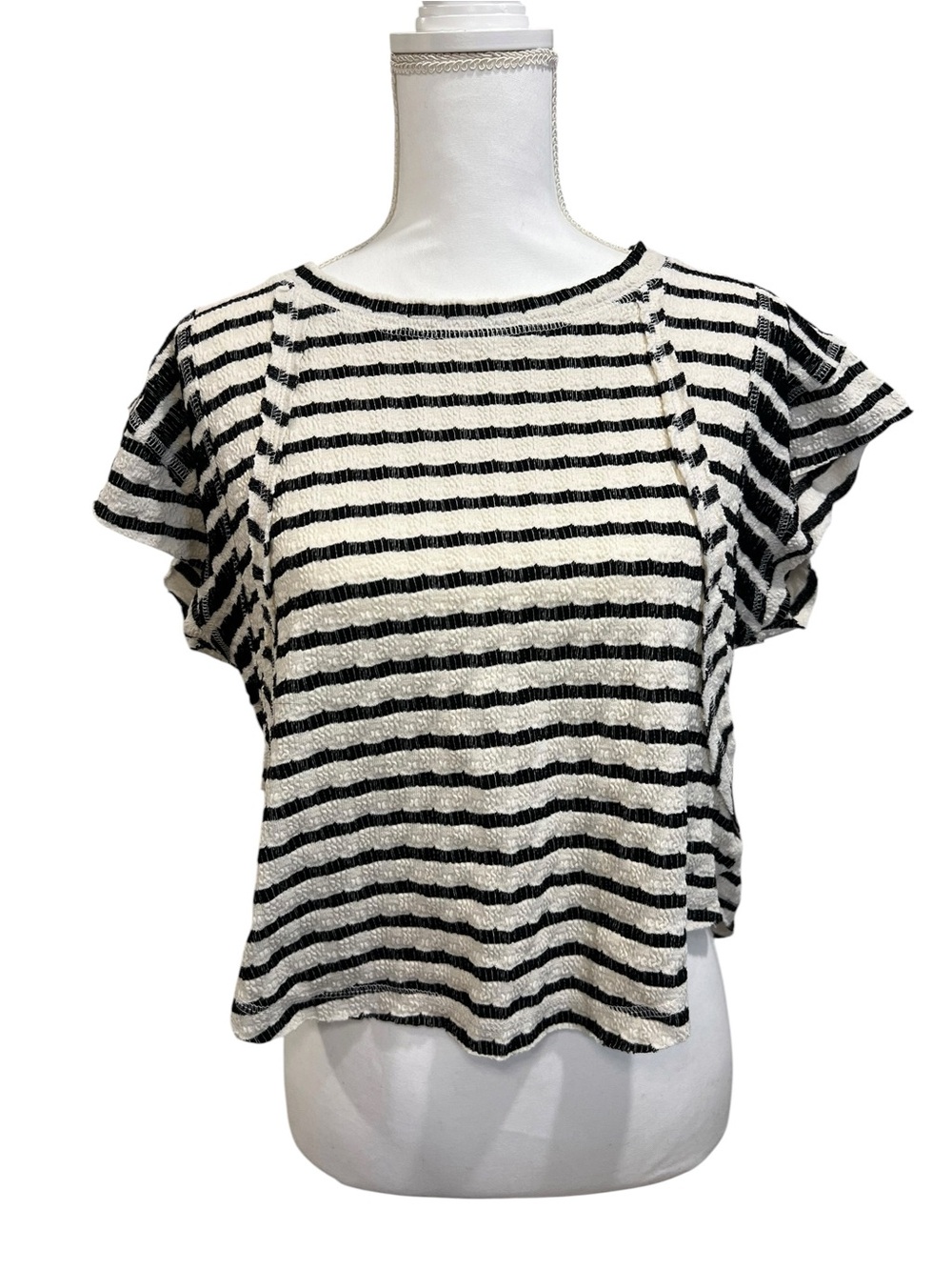 Altar'd State Black & White Striped Short Sleeve Knit Top